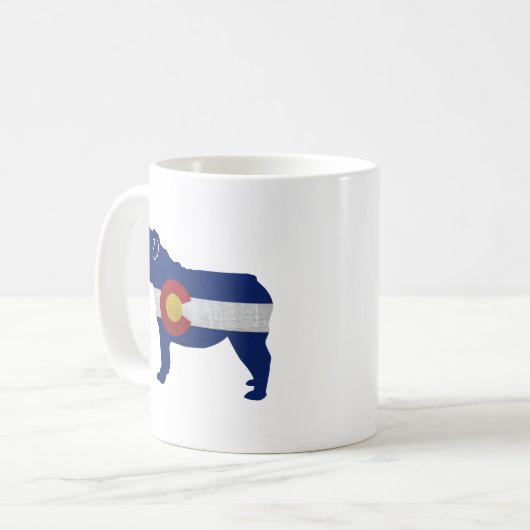 English Bulldog Hund bricht Colorado Flag Kaffeetasse (Vorderseite Links)