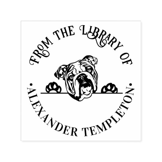 English Bulldog Hund Face Round Library Name Permastempel (Design)