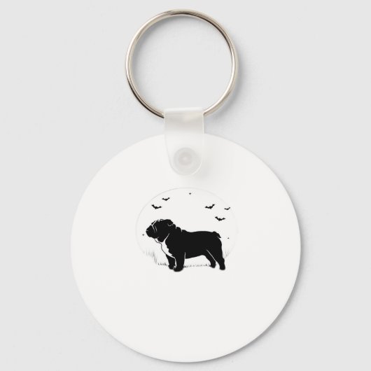 English Bulldog Hund � Halloween Moon Silhouette O Schlüsselanhänger (Vorderseite)