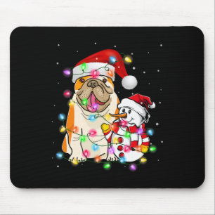 English Bulldog Hund Snowman Weihnachtsmannmütze L Mousepad