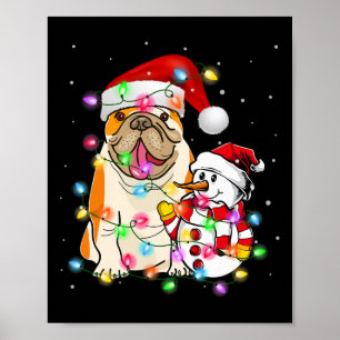 English Bulldog Hund Snowman Weihnachtsmannmütze L Poster