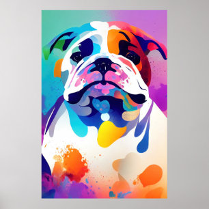 English Bulldog Hund Wild Nature Animal Painting Poster
