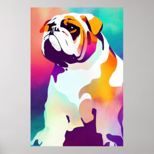 English Bulldog Hund Wild Nature Animal Painting Poster
