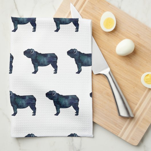 English Bulldog Hunde Breed Watercolor Silhouette Geschirrtuch (Viertel Falte)