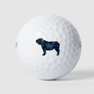 English Bulldog Hunde Breed Watercolor Silhouette Golfball