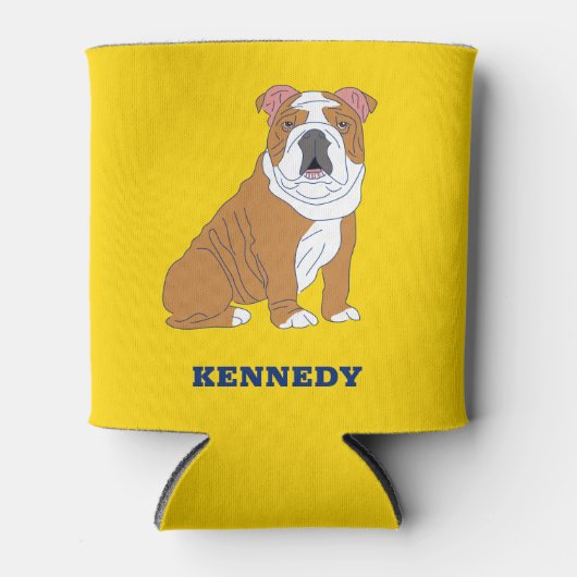 English Bulldog Illustration Personalisiert Dosenkühler (Vorderseite)