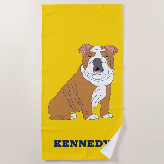 English Bulldog Illustration Personalisiert Strandtuch (Vorderseite)