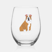 English Bulldog Illustration Personalisiert Weinglas Ohne Stiel (Vorderseite)