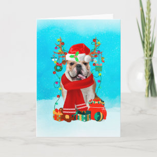 English Bulldog im Schnee mit Weihnachtsgeschenken Karte