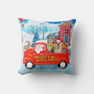English Bulldog in Christmas Delivery Truck Schnee Kissen
