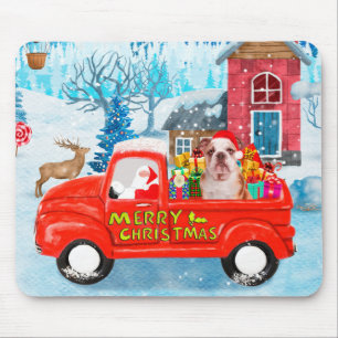 English Bulldog in Christmas Delivery Truck Schnee Mousepad