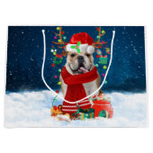 English Bulldog in Snow mit Weihnachtsgeschenken Große Geschenktüte (Vorderseite)