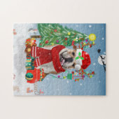 English Bulldog in Snow mit Weihnachtsgeschenken Puzzle (Horizontal)