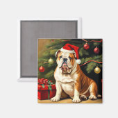English Bulldog in Weihnachtsmannmütze, Magnet (Vorderseite/Rückseite)