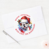English Bulldog in Weihnachtsmannmütze Personalisi Runder Aufkleber (Umschlag)