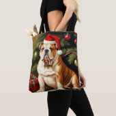 English Bulldog in Weihnachtsmannmütze, Tasche (Von Nahem)