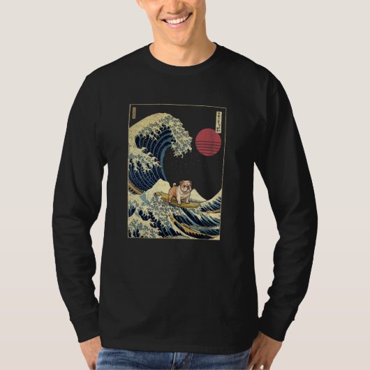 English Bulldog Japanese Kanagawa Wave Surf Dog T-Shirt (Vorderseite)