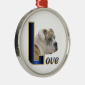 English Bulldog Liebe Silbernes Ornament (Rechts)