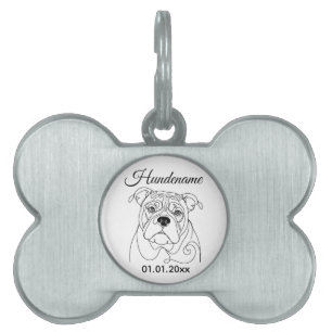 English Bulldog Line Art Personalized Tag Tiermarke