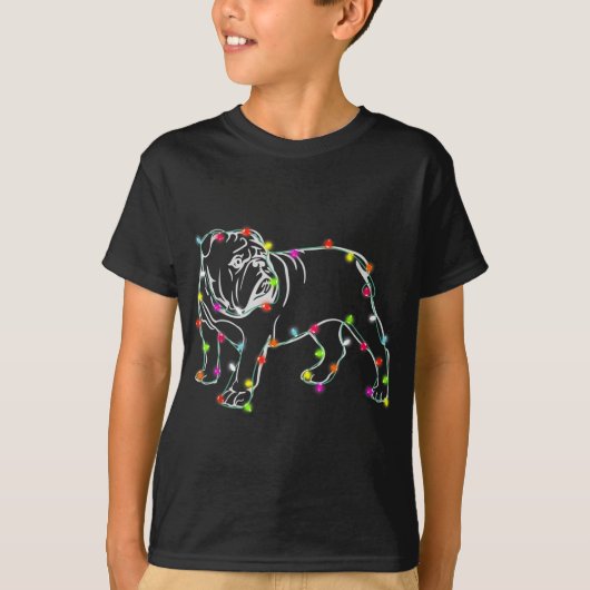 English Bulldog Lover Christmas Tree Lights Dog Da T-Shirt (Vorderseite)