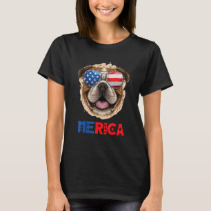 English Bulldog Merica Sunglasses Usa Flag Patrio T-Shirt