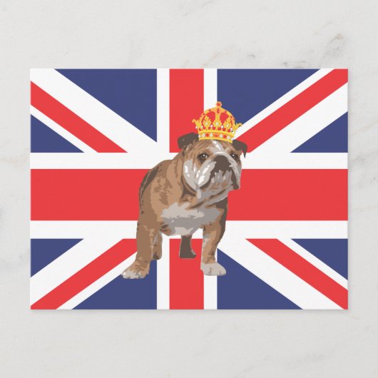 English Bulldog mit Crown und Union Jack Postkarte (Vorderseite)