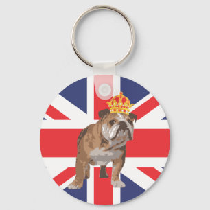 English Bulldog mit Crown und Union Jack Schlüsselanhänger