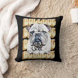 English Bulldog mit Retro-Schriftart Kissen