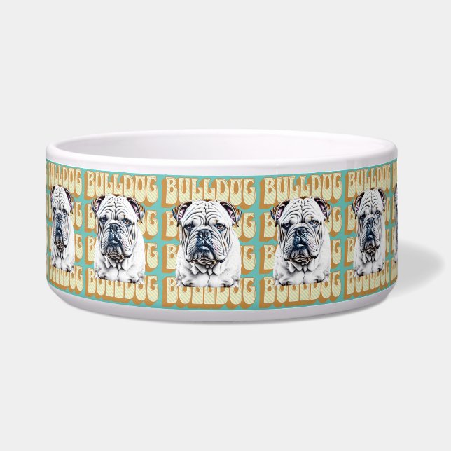 English Bulldog mit Retro-Schriftart Napf (Vorderseite)