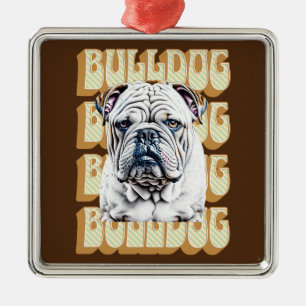 English Bulldog mit Retro-Schriftart Ornament Aus Metall