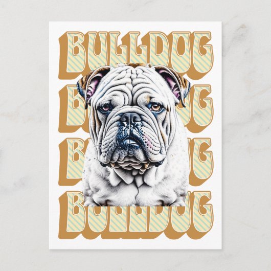English Bulldog mit Retro-Schriftart Postkarte (Vorderseite)
