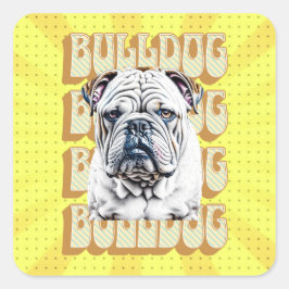 English Bulldog mit Retro-Schriftart Quadratischer Aufkleber