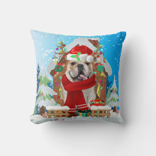 English Bulldog mit Weihnachtsgeschenken Kissen