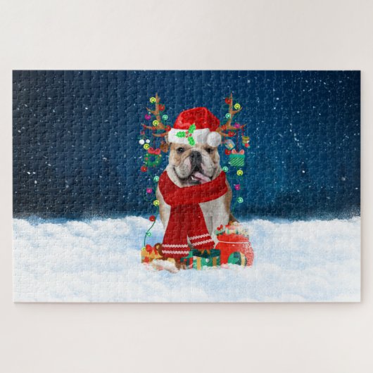English Bulldog mit Weihnachtsgeschenken Puzzle (Horizontal)