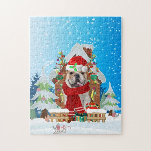 English Bulldog mit Weihnachtsgeschenken Puzzle (Vertikal)