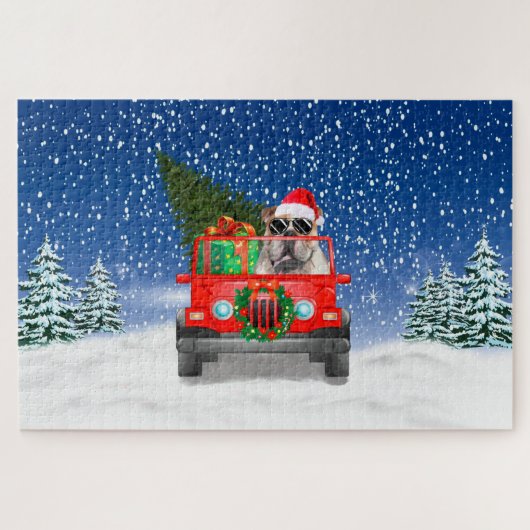 English Bulldog mit Weihnachtsgeschenken Puzzle (Horizontal)