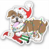 English Bulldog mit WeihnachtsLICHTEN Frohe Weihna Aufkleber (Vorderseite)