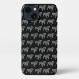 English Bulldog Niedlich Dog Silhouette Grid Black iPhone 13 Hülle