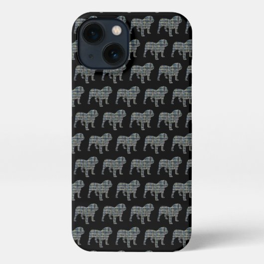 English Bulldog Niedlich Dog Silhouette Grid Black iPhone Hülle (Rückseite)