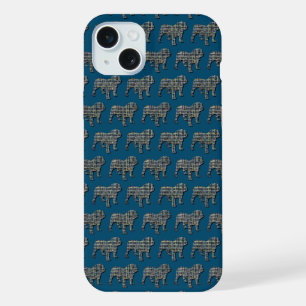 English Bulldog Niedlich Dog Silhouette Grid Blue iPhone 15 Plus Hülle