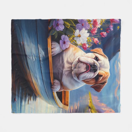 English Bulldog on a Paddle: A Scenic Adventure Fleecedecke (Vorderseite (Horizontal))