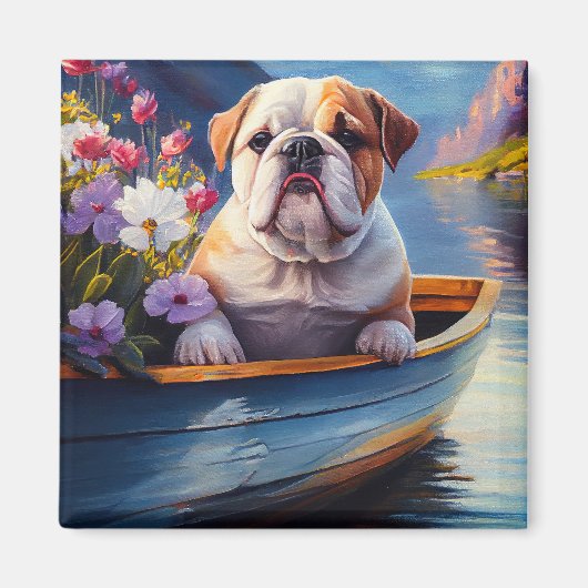 English Bulldog on a Paddle: A Scenic Adventure Magnet (Vorne)
