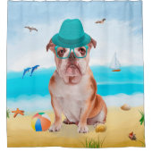English Bulldog on Beach Duschvorhang (Vorderseite)