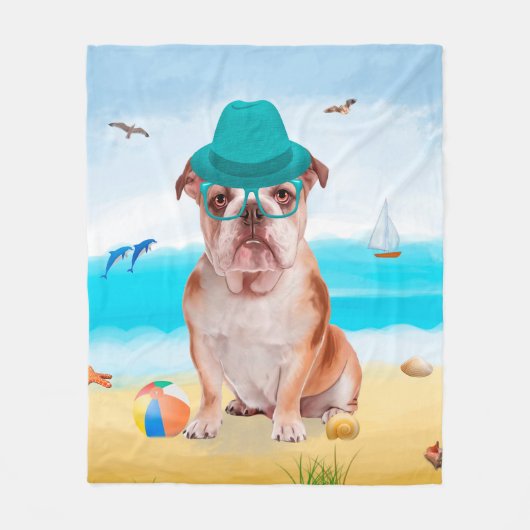 English Bulldog on Beach Fleecedecke (Vorderseite)