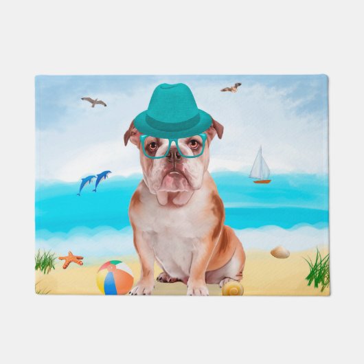 English Bulldog on Beach Fußmatte (Vorderseite)