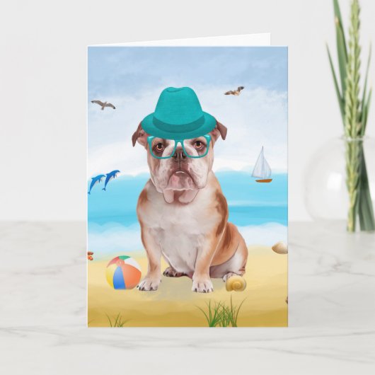 English Bulldog on Beach Karte (Vorderseite)