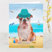 English Bulldog on Beach Karte (Gelbe Blume)