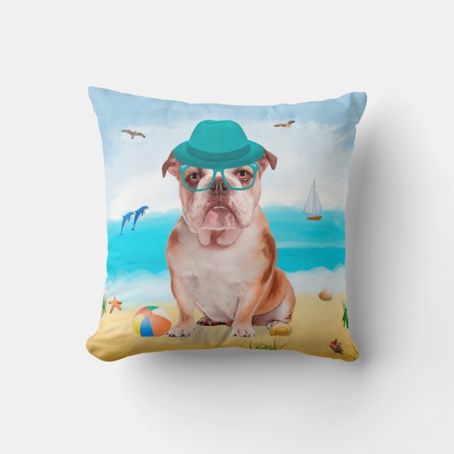 English Bulldog on Beach Kissen (Vorderseite)