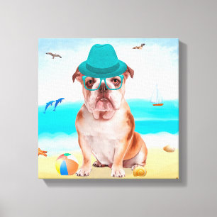English Bulldog on Beach Leinwanddruck