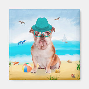 English Bulldog on Beach Magnet
